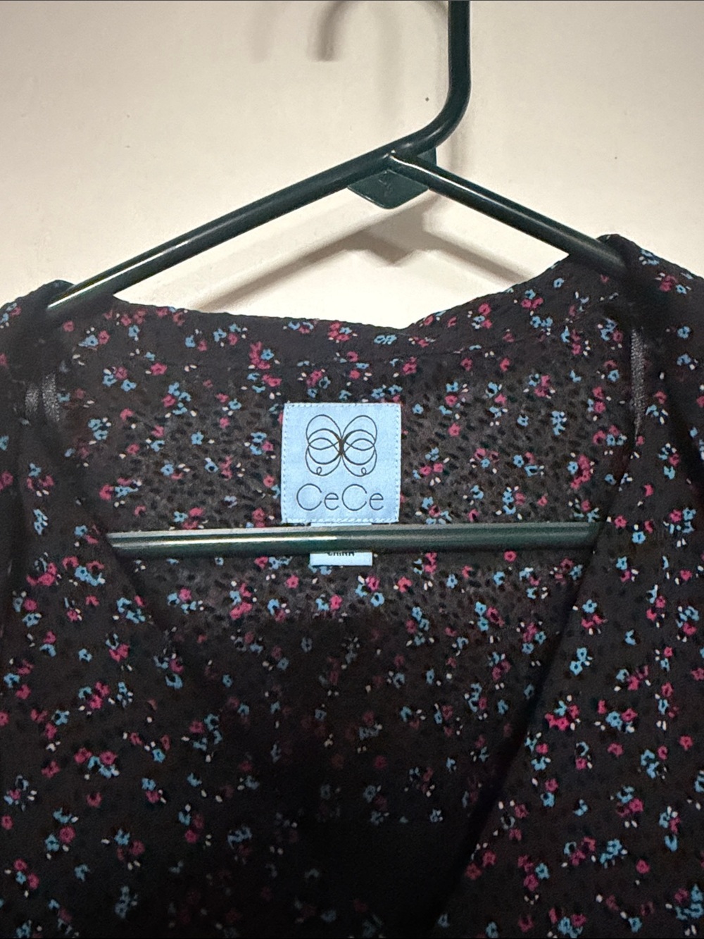 CeCe Black Long-Sleeve Floral Shift Dress with Pink & Blue Flowers - Picture 2 of 5
